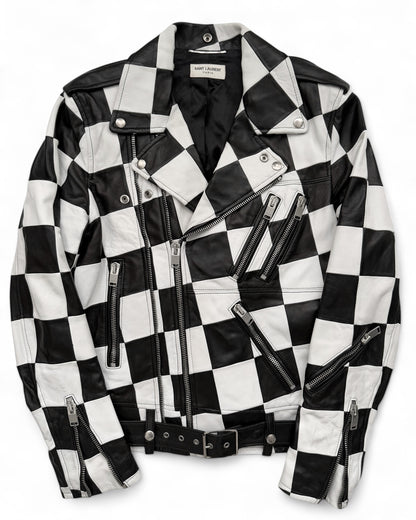 SS14 Checkerboard Patchwork L01 Lambskin Motorcycle Jacket