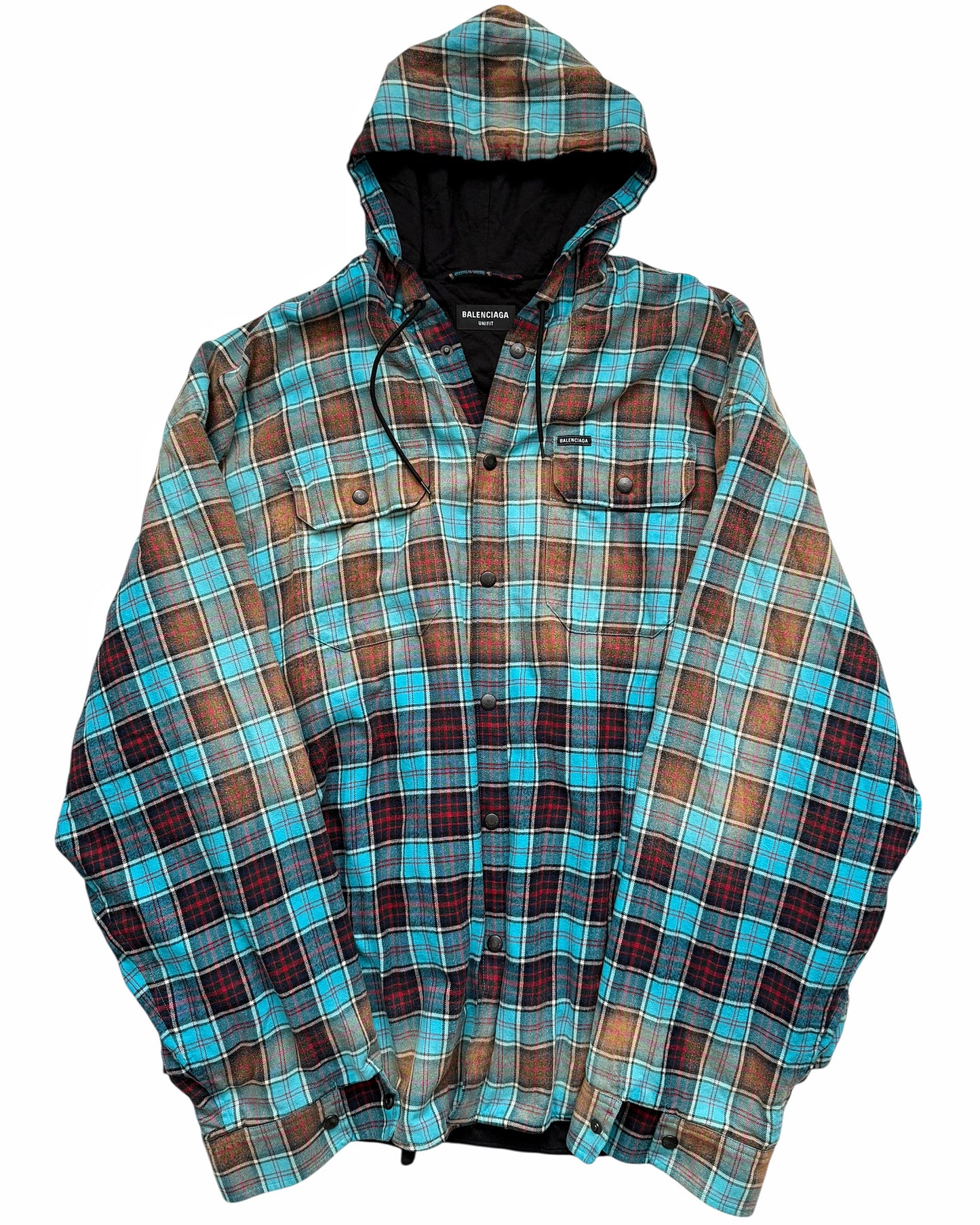 Oversized Bleached Hooded Flannel Blue