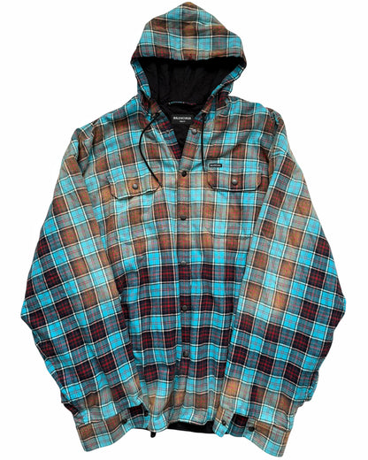 Oversized Bleached Hooded Flannel Blue