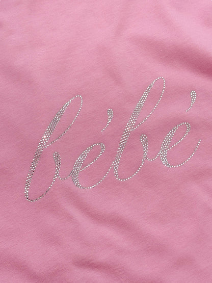 Bebe Rhinestone Crystal Pink Shirt