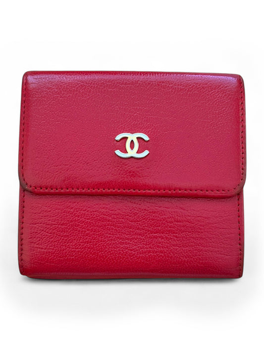 2001 Red Leather Folding Compact Wallet