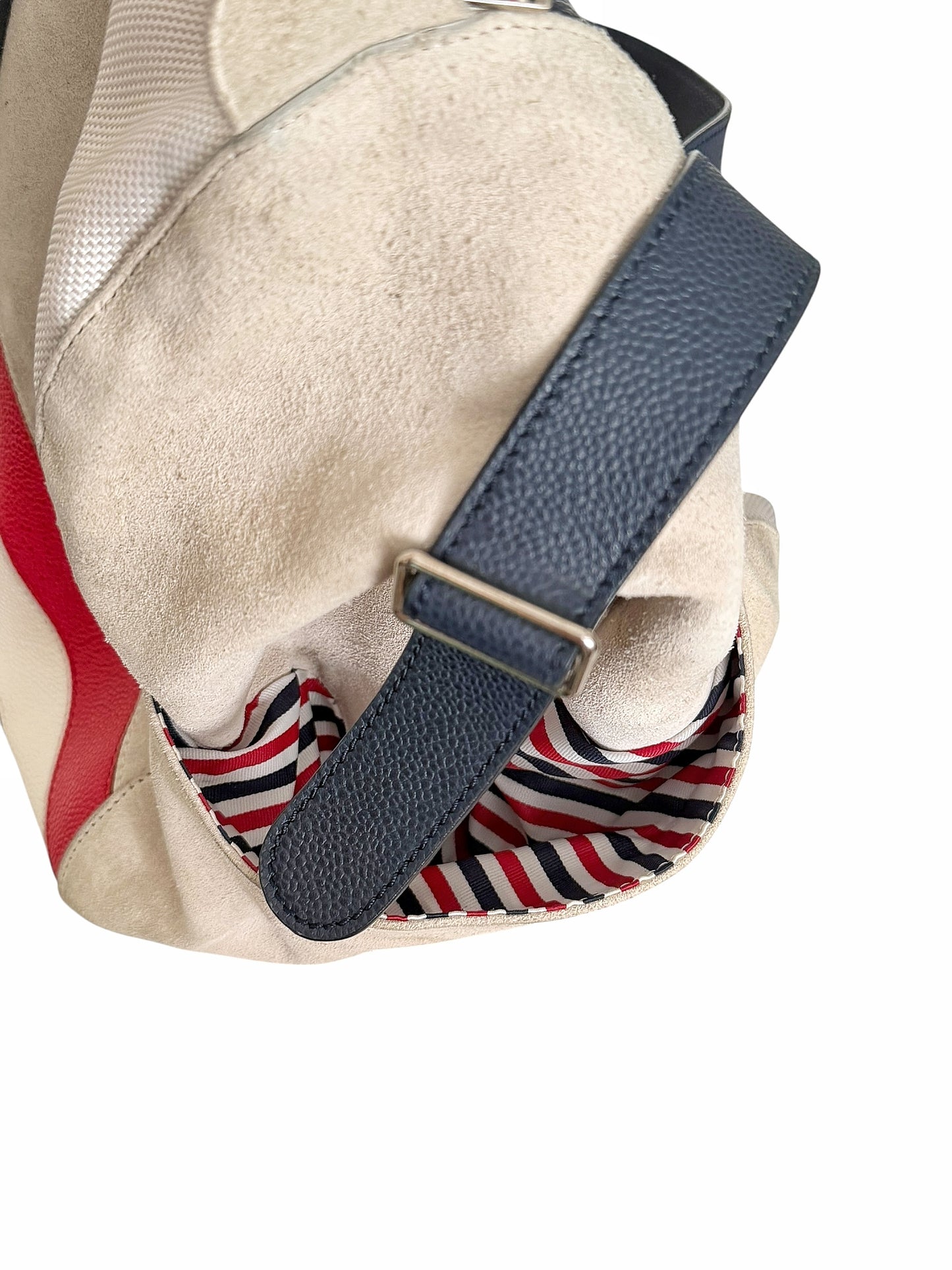 Suede Pebble Leather Stripe Duffle Bag