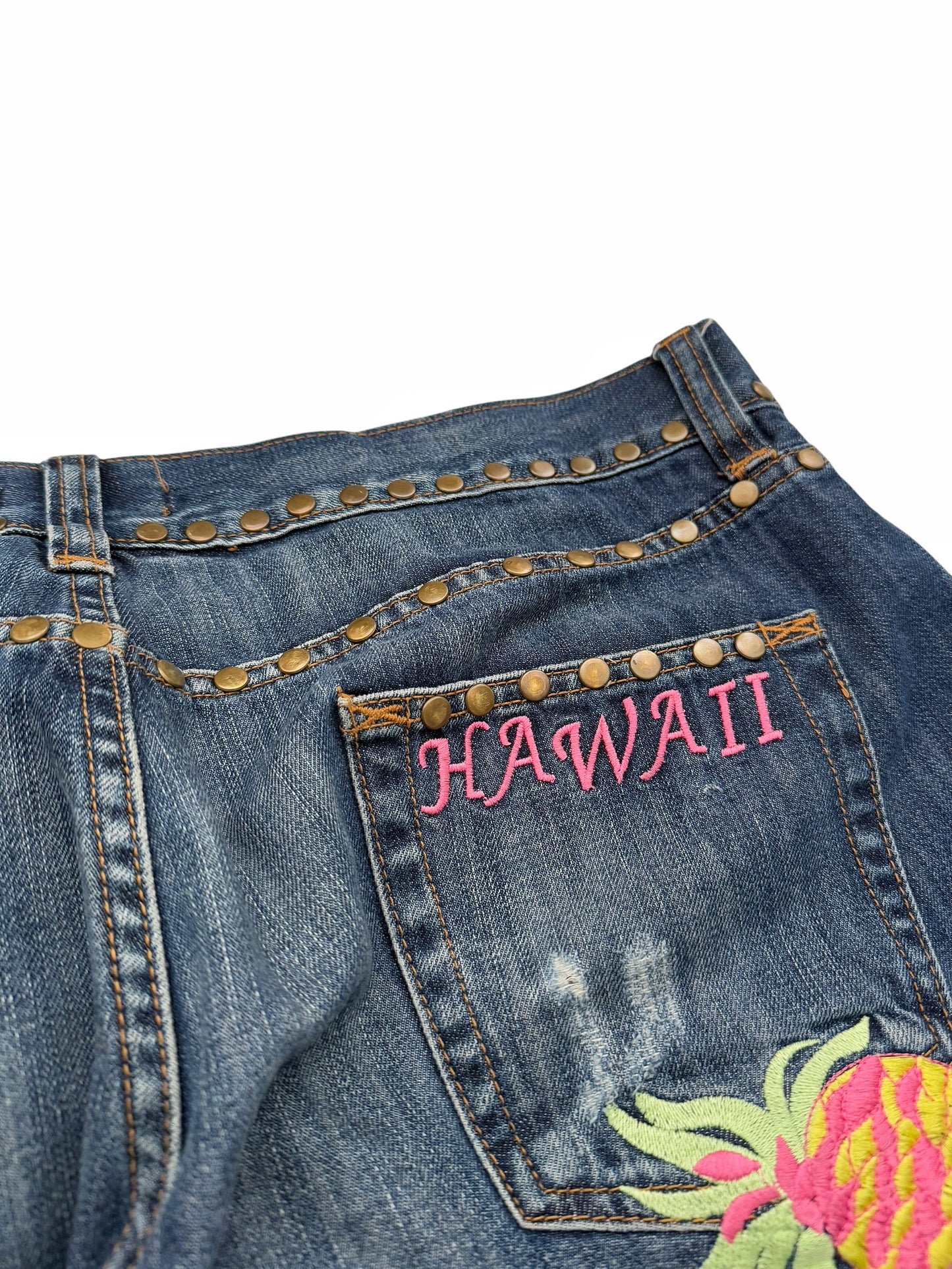 Hawaii Aloha Embroidered Stud Denim