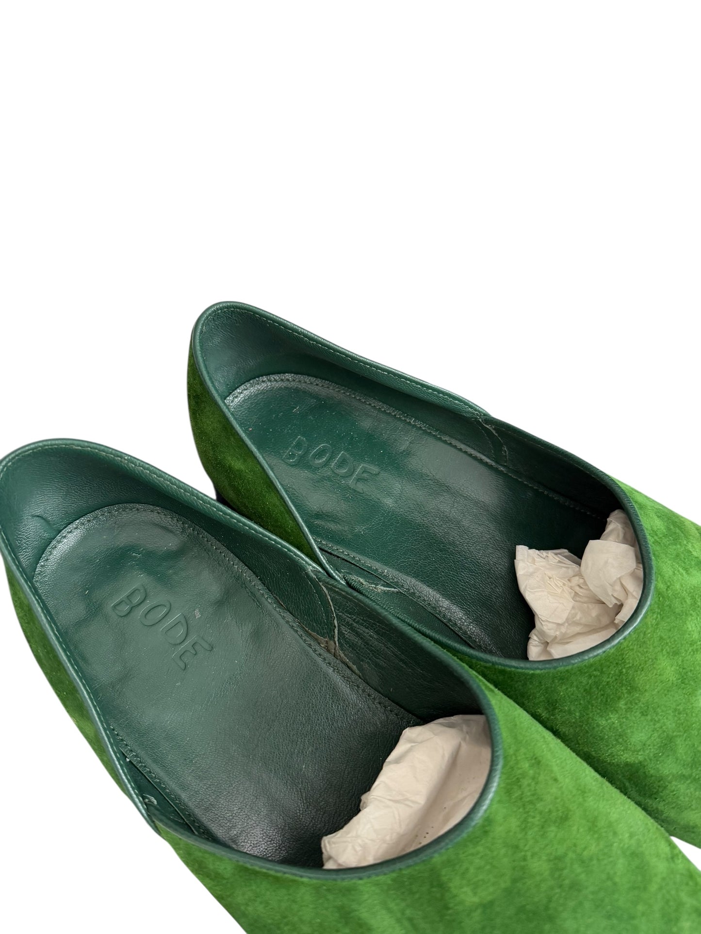 Green Suede Slip Shoes