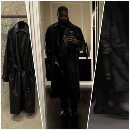 2024 Paper Effect Distressed Leather Trench Coat