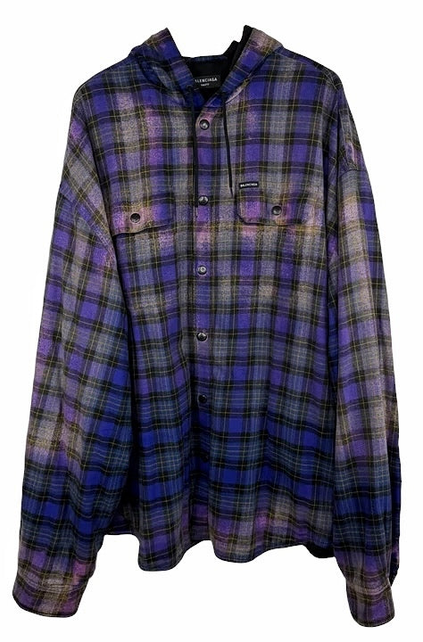 Bleached Purple Blue Padded Flannel Hood