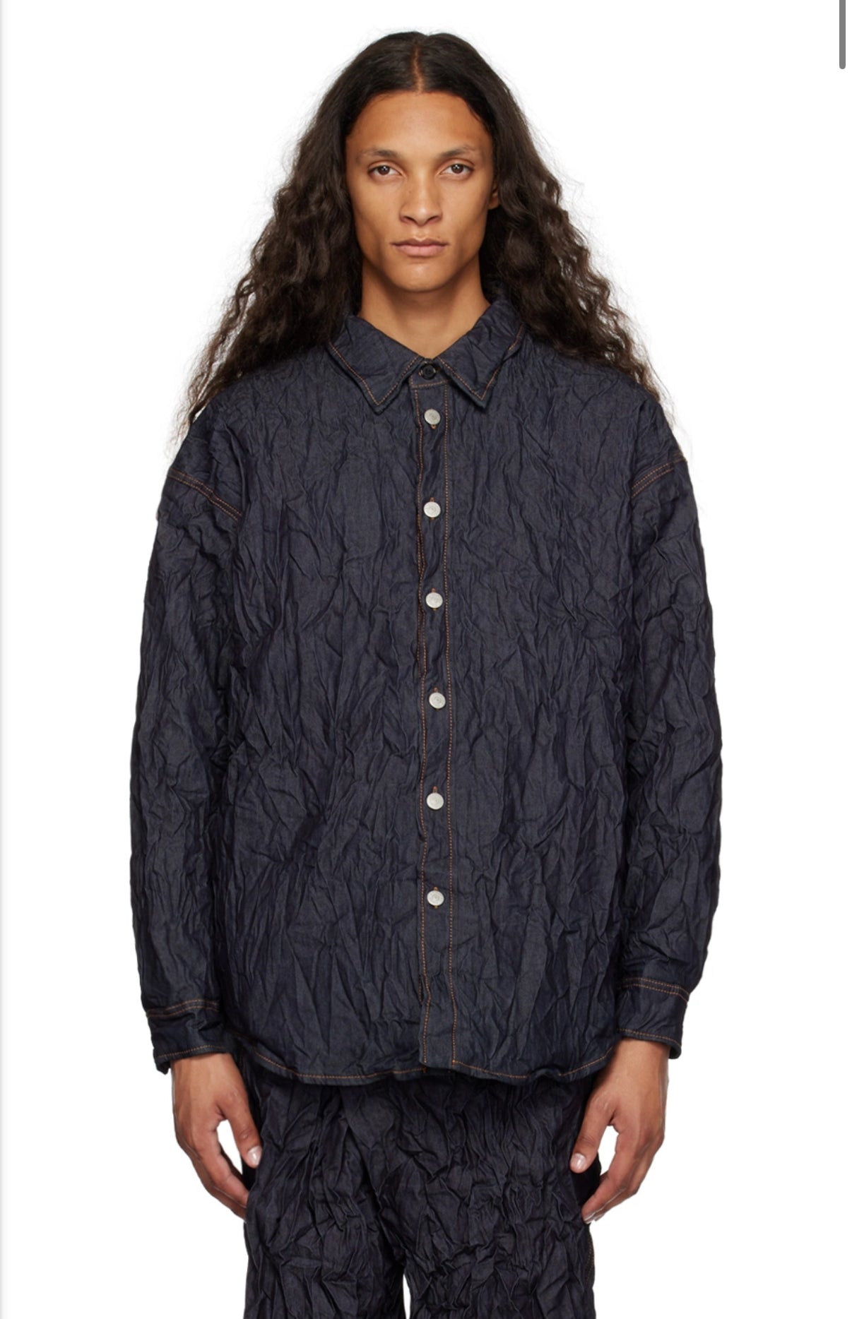 Wrinkle Crinkle Denim Padded Shirt