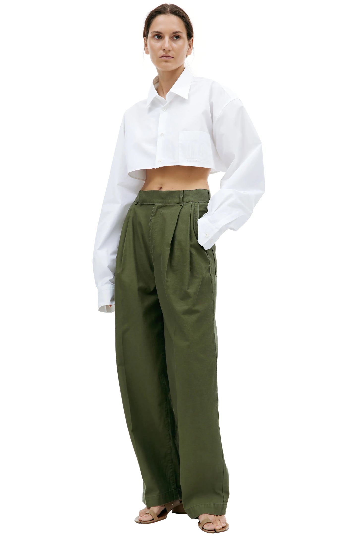 Pleated Baggy Olive Officer Pants