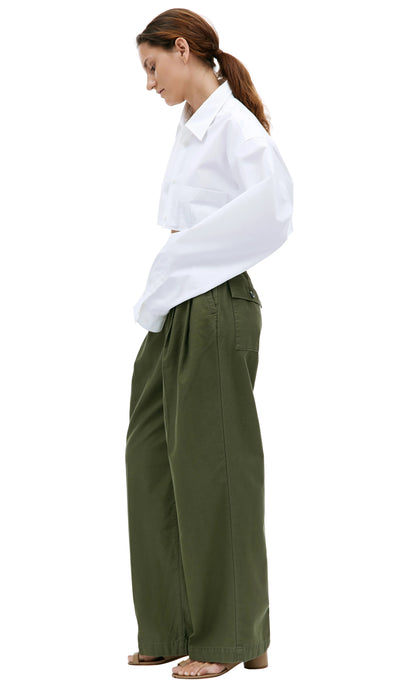 Pleated Baggy Olive Officer Pants