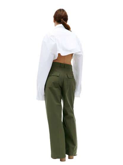 Pleated Baggy Olive Officer Pants