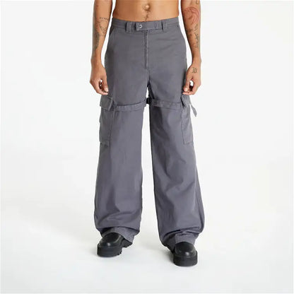 Grey Relaxed Fit Strap Cargo Pants