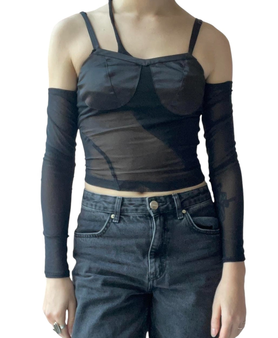 Sheer Mesh Hybrid Top w Bra Detail