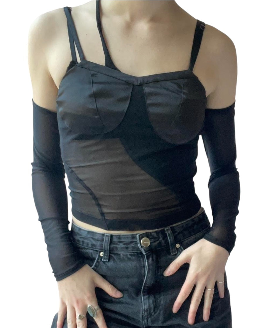 Sheer Mesh Hybrid Top w Bra Detail