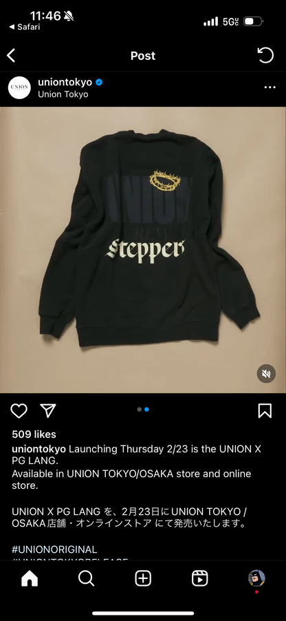 Tokyo Exclusive Big Steppers x Union LA pgLang Merch Crewneck