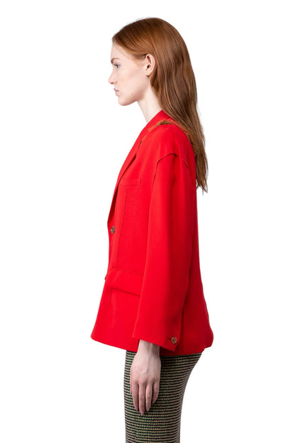 Split Deconstructed Lace Acetate Silk Red Blazer