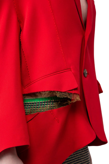 Split Deconstructed Lace Acetate Silk Red Blazer