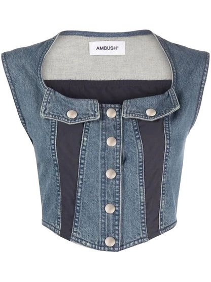 Cropped Bustier Denim Top