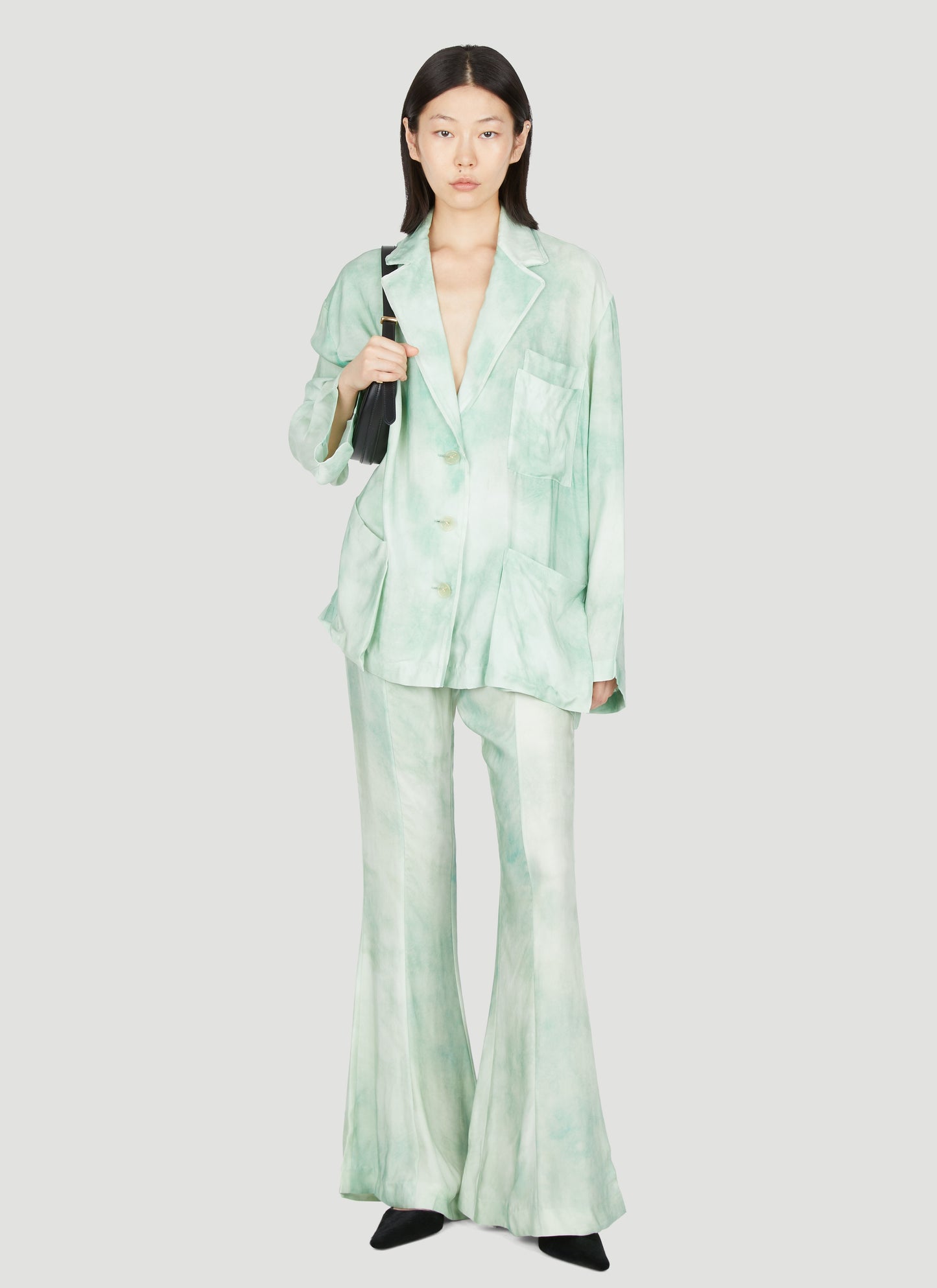 Green Dye Silky Cupro Flare Trouser