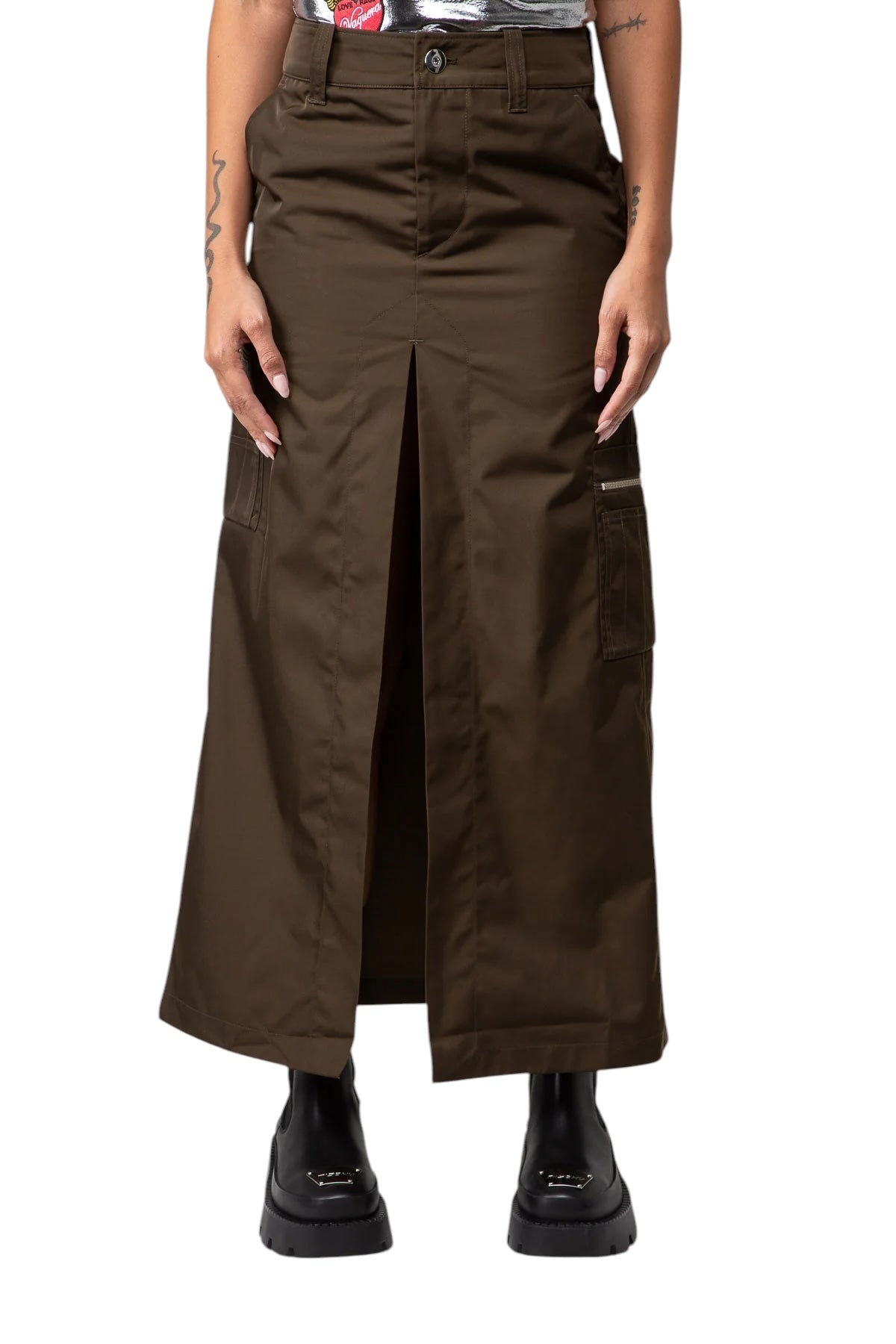 Nylon Maxi Cargo Skirt