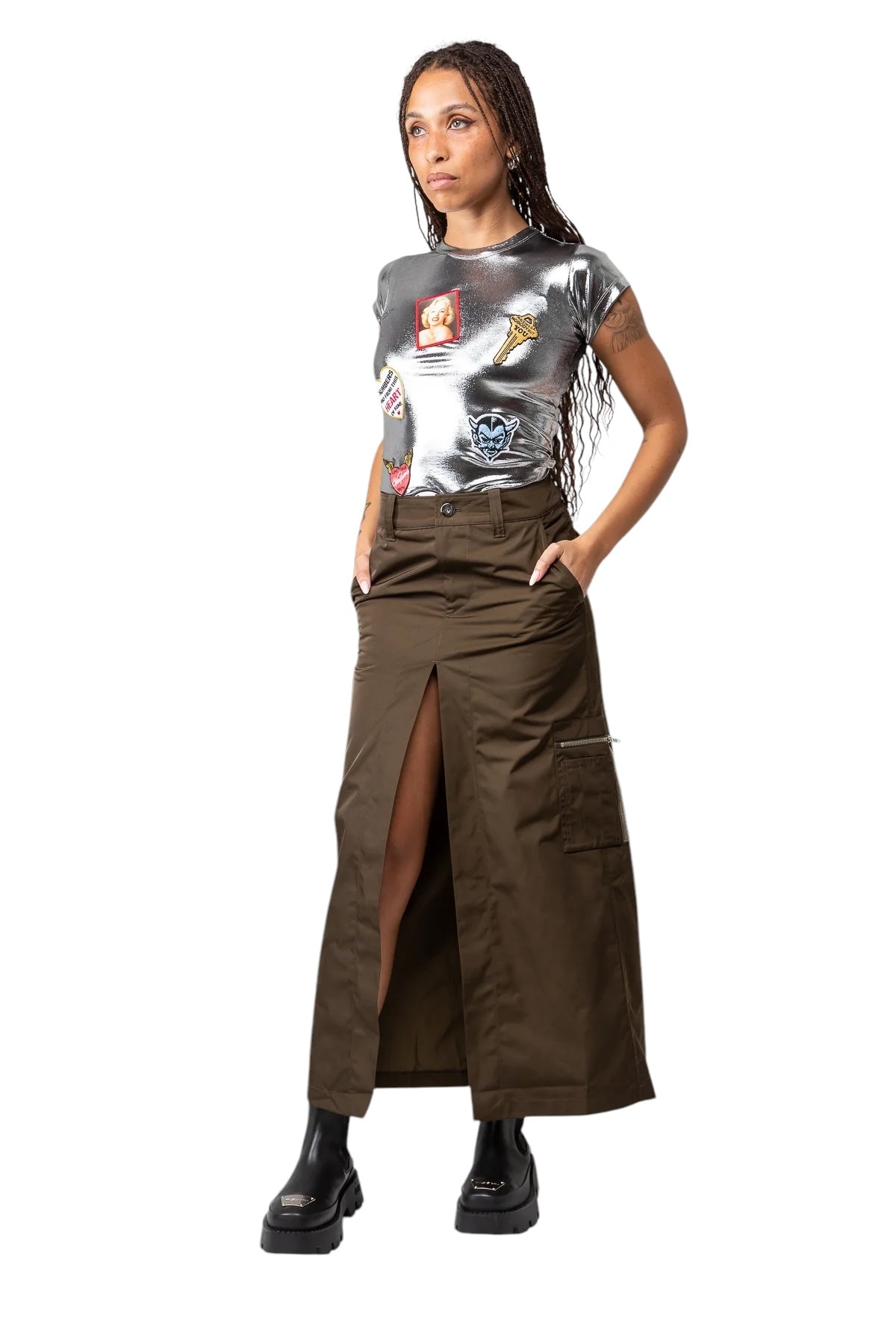Nylon Maxi Cargo Skirt