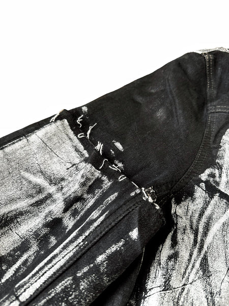 “Black As Sample” Collage Patch Waxed Denim Bomber