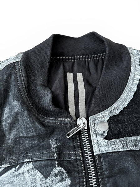 “Black As Sample” Collage Patch Waxed Denim Bomber