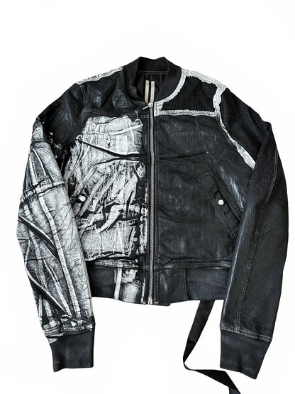 “Black As Sample” Collage Patch Waxed Denim Bomber