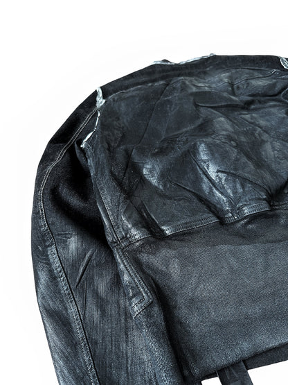 “Black As Sample” Collage Patch Waxed Denim Bomber