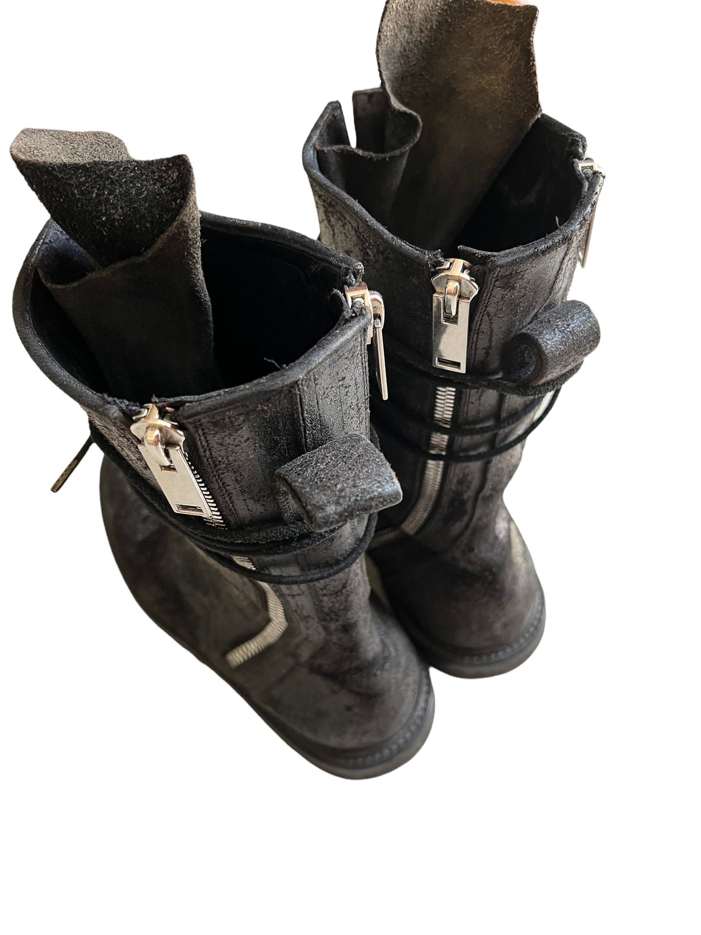 Double Zip Blistered Leather Combat Boot