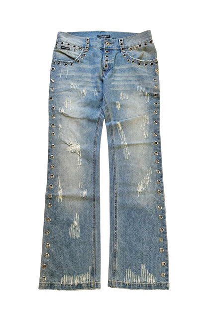 Eyelet Distressed Denim