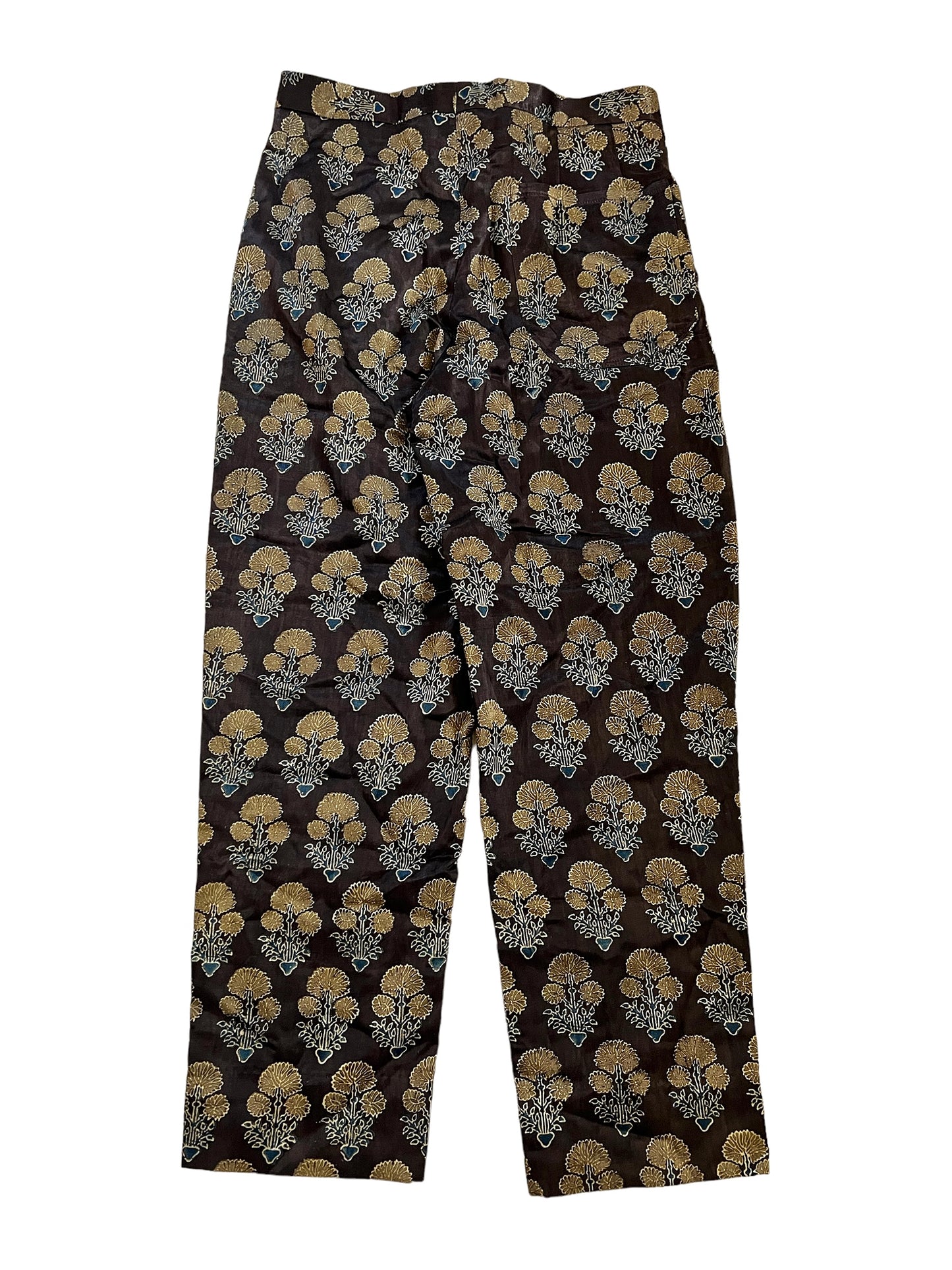 Silk Block Print Floral Trouser