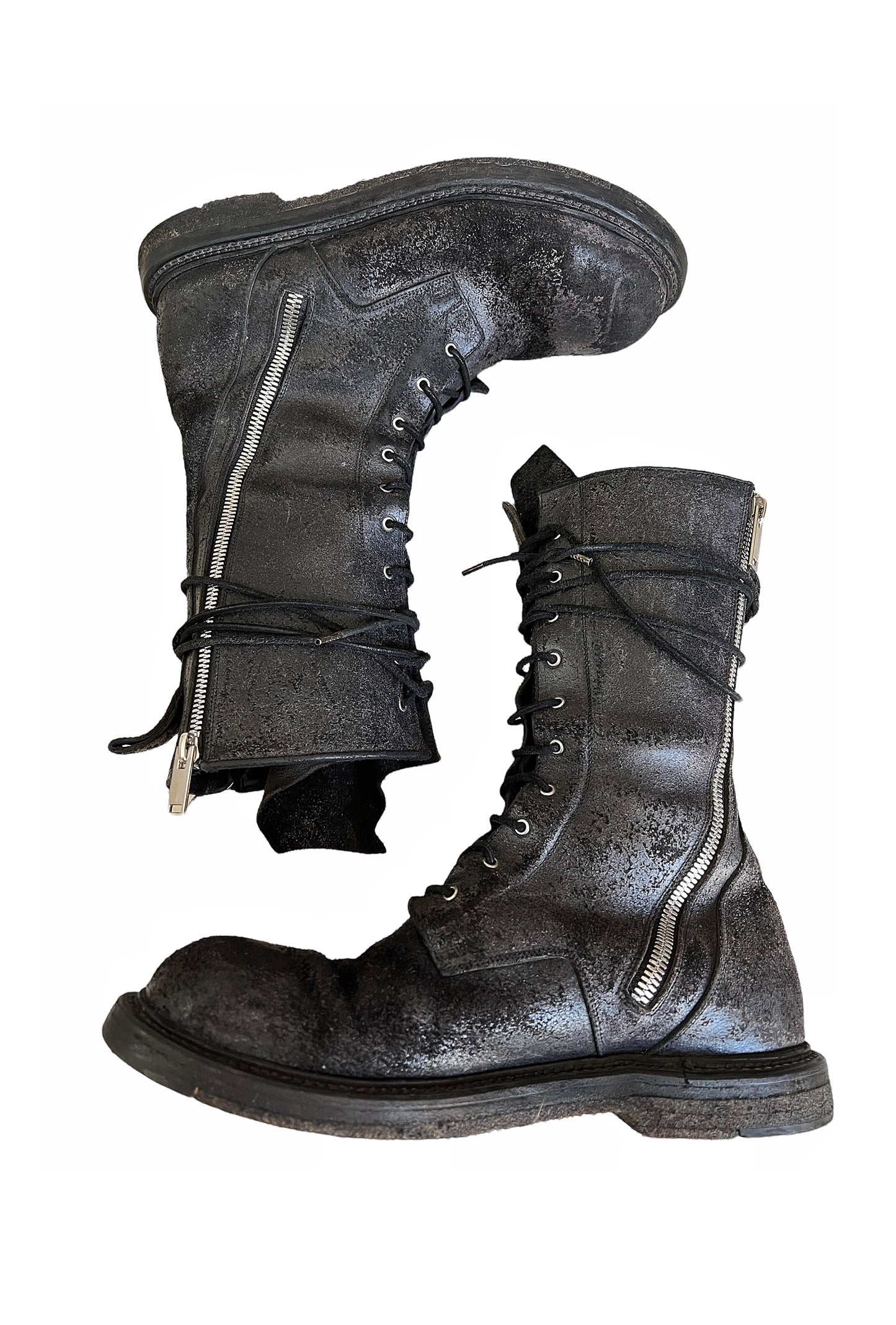 Double Zip Blistered Leather Combat Boot