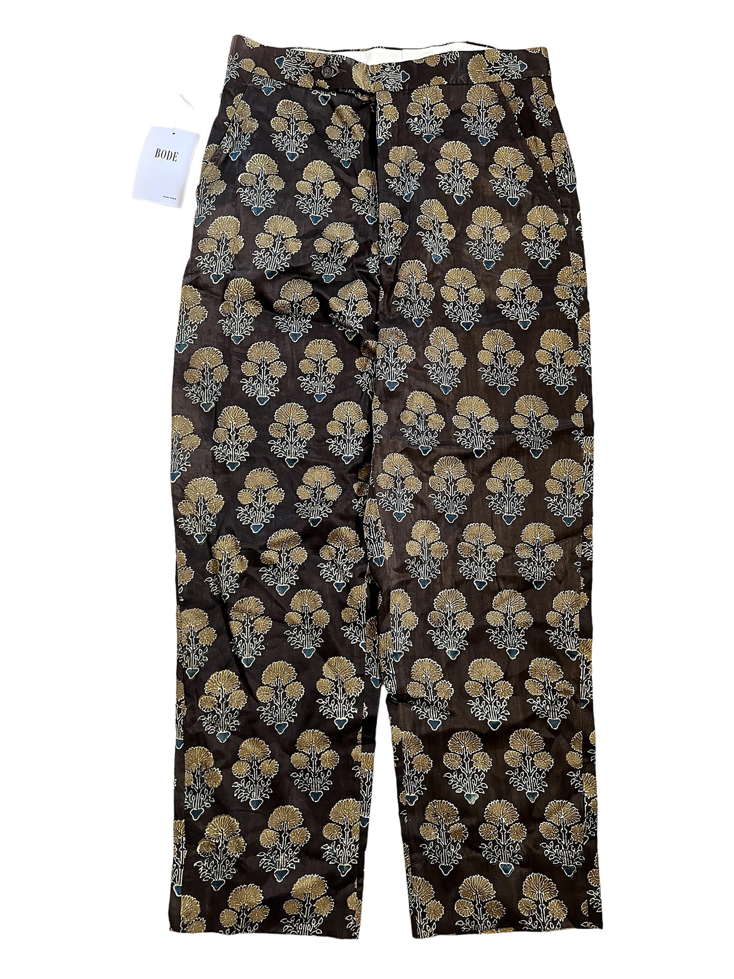 Silk Block Print Floral Trouser