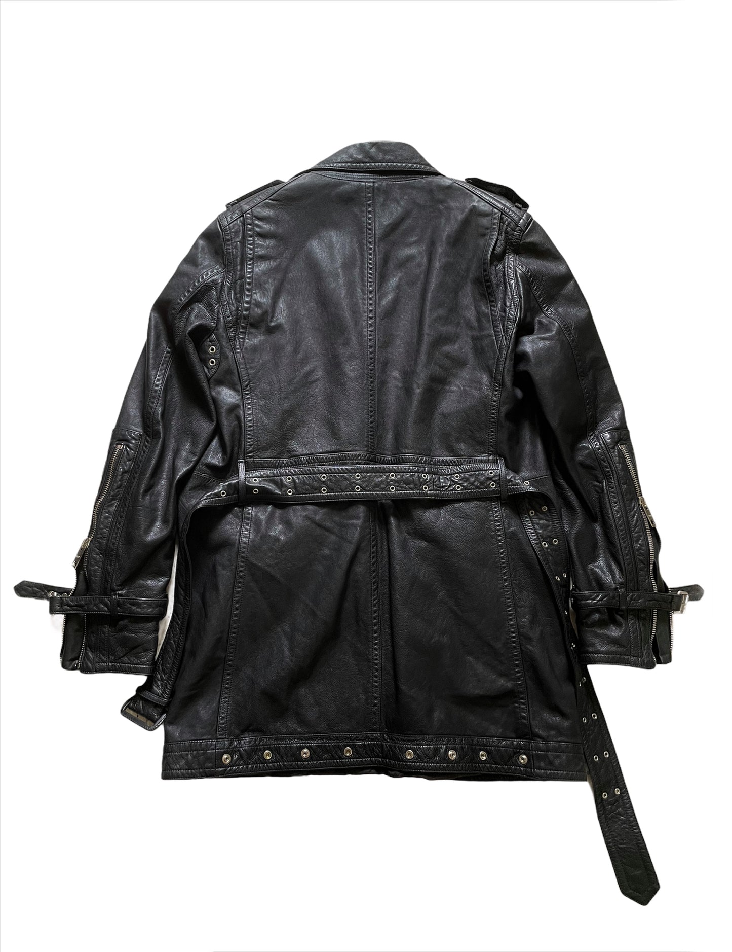 SS11 Long Leather Biker Coat