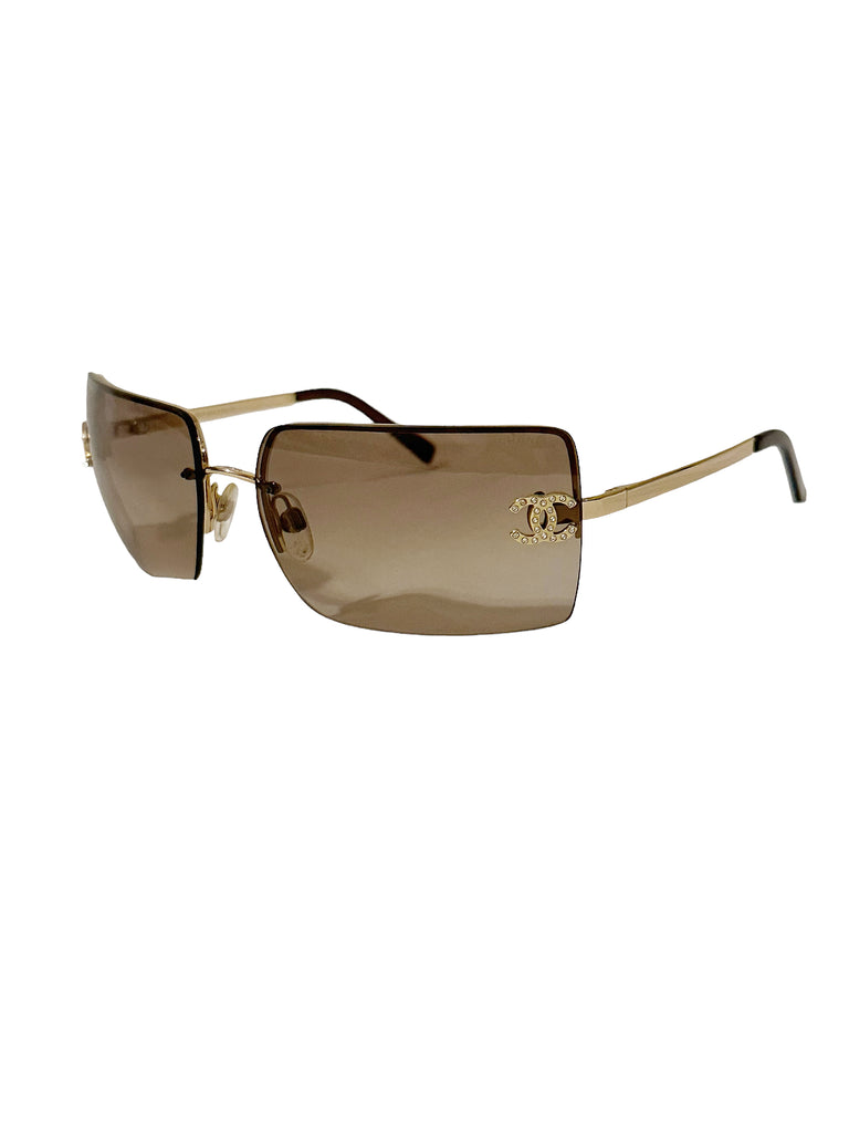 CHANEL, Accessories, Rare Vintage Chanel Gold Rimless Swarovski Sunglasses
