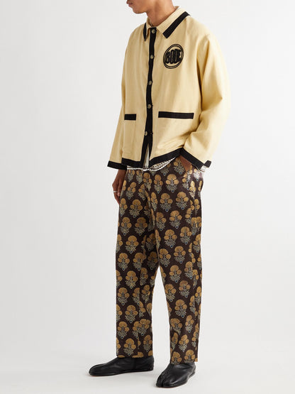 Silk Block Print Floral Trouser