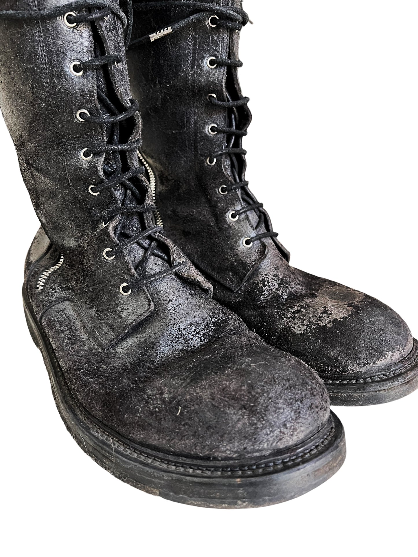 Double Zip Blistered Leather Combat Boot