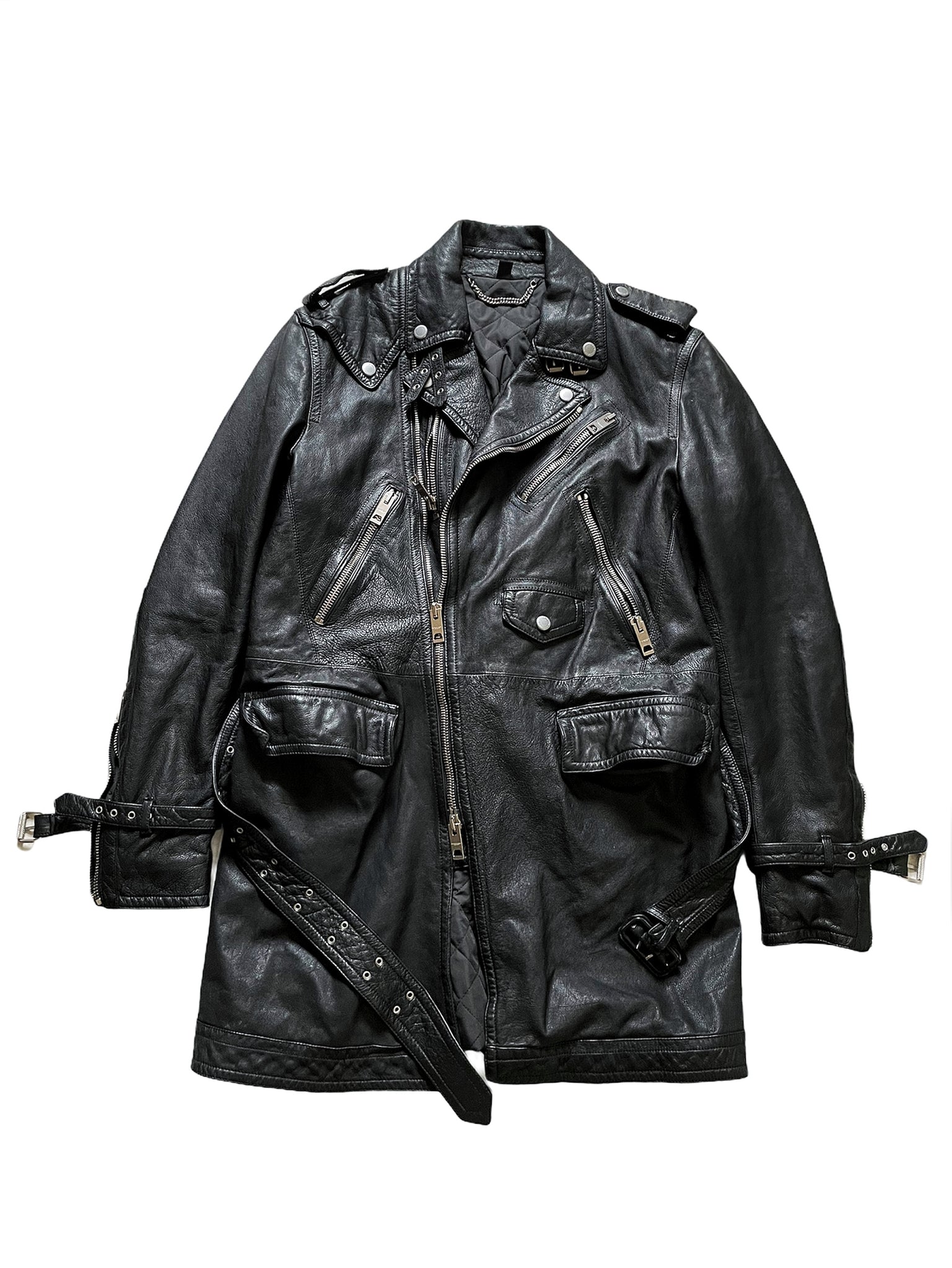 SS11 Long Leather Biker Coat