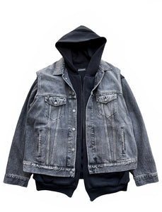 Hooded Denim Jacket - Black