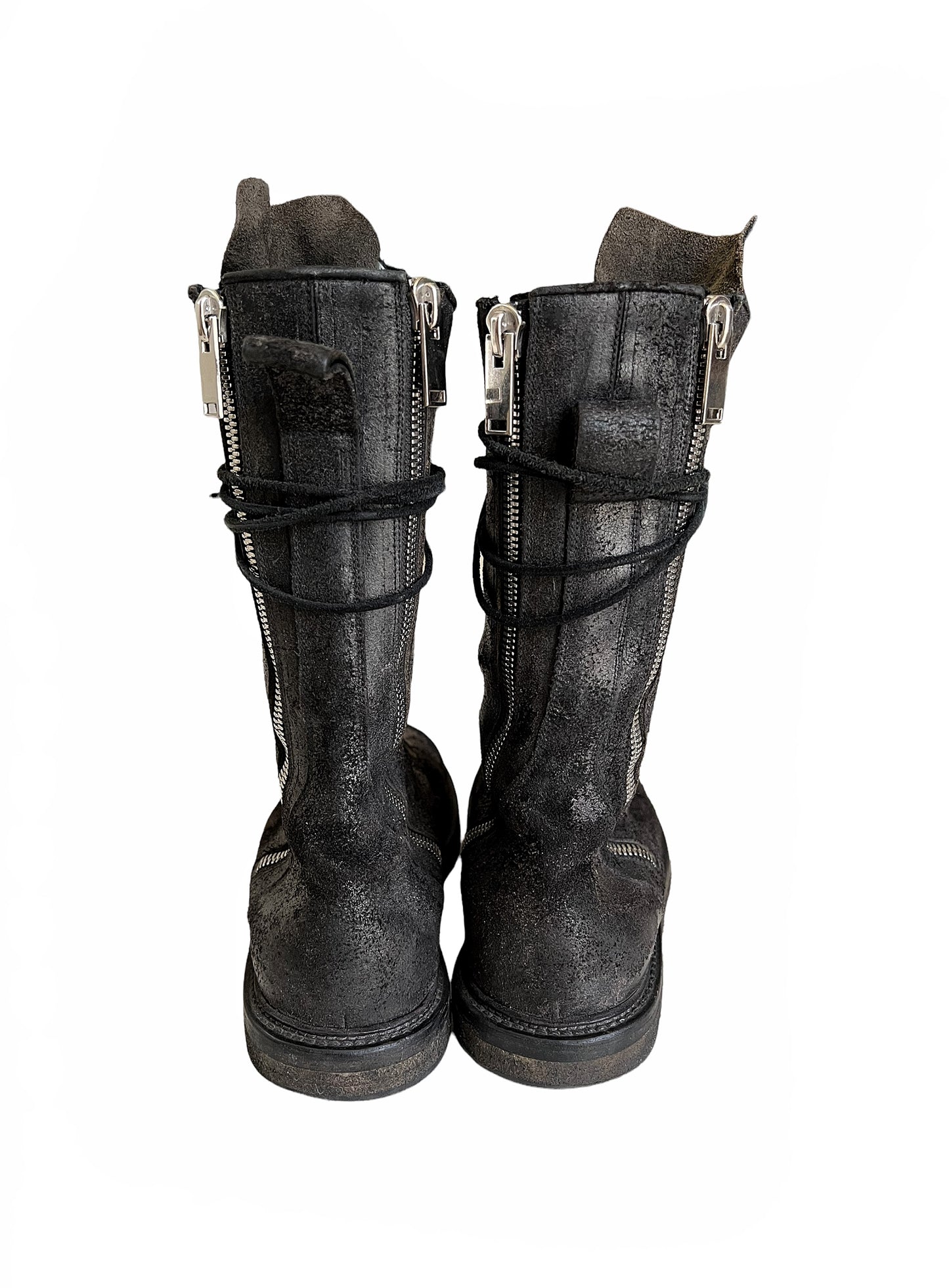 Double Zip Blistered Leather Combat Boot