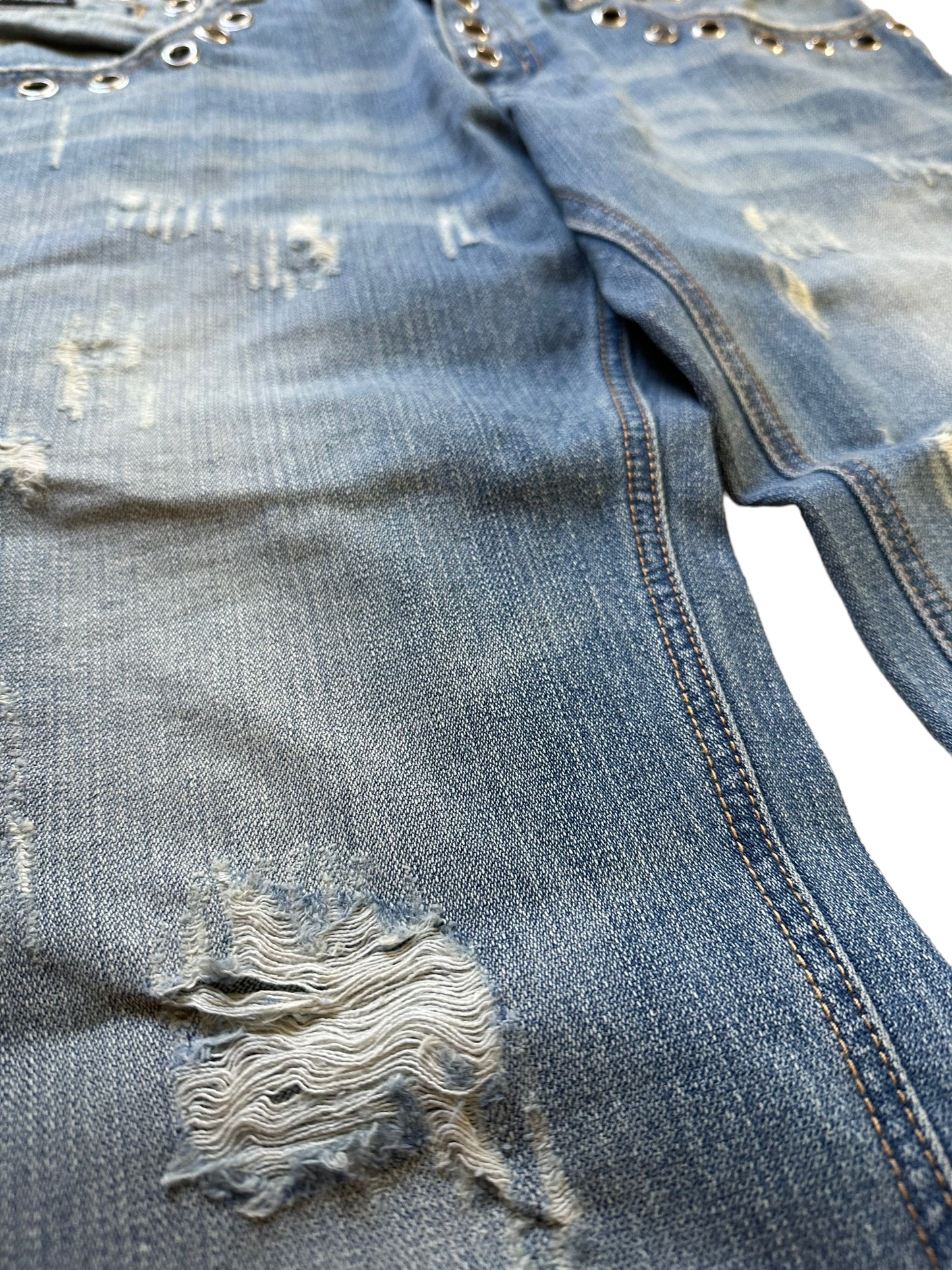 Eyelet Distressed Denim