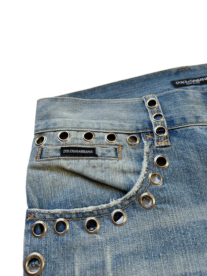 Eyelet Distressed Denim