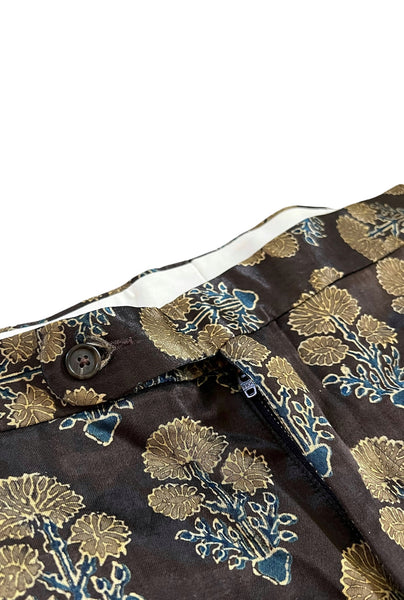 Silk Block Print Floral Trouser